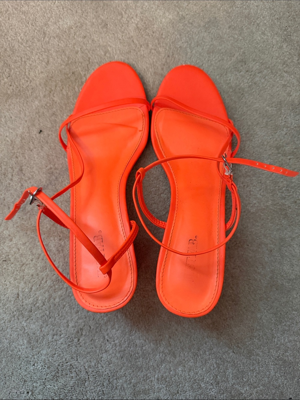 JustFab Neon Orange Minimalist Ankle-Strap Sandals